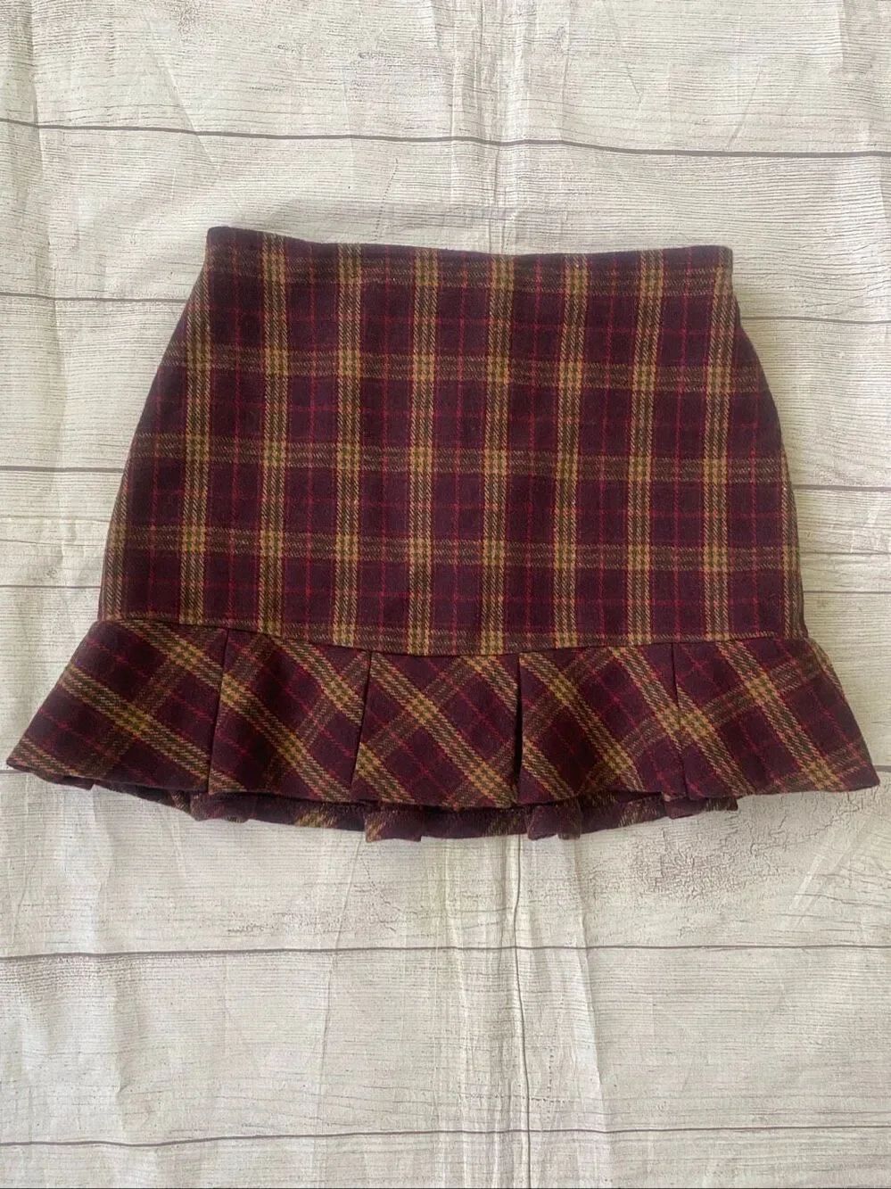 Kirious Los Angeles women S ruffle hem plaid Y2K multicolor wool blend mini skir